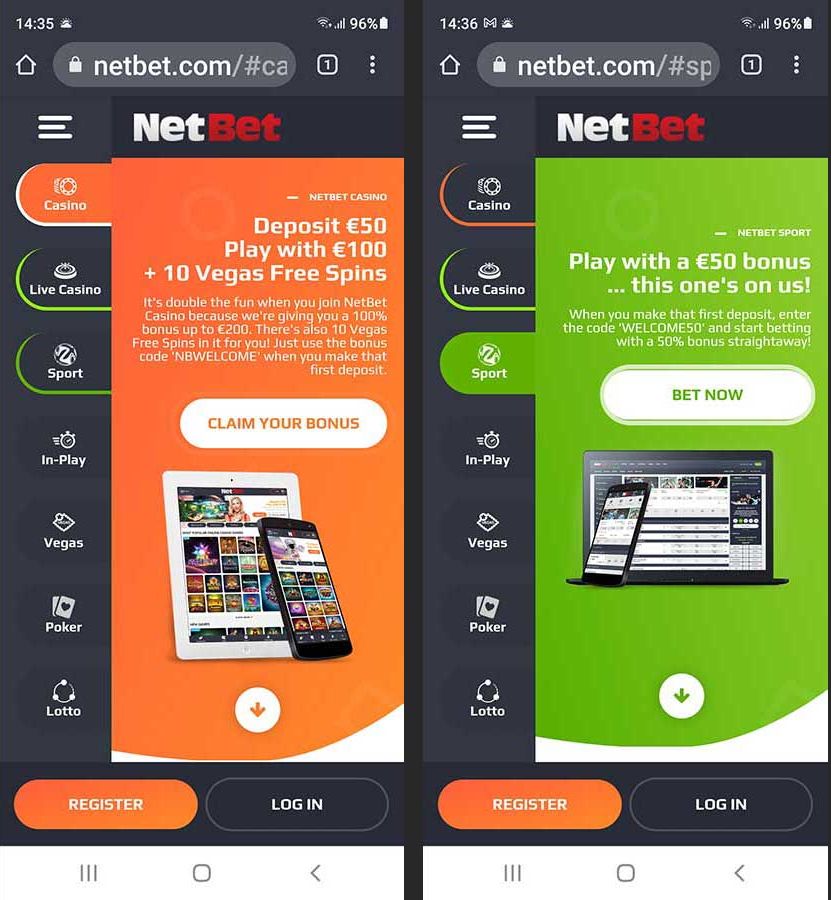 NetBet Casino en Sport mobiel